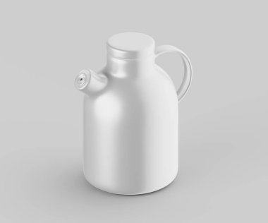 Minimalist Siyah Seramik Sürahi Saplı ve Yan Ağızlı Beyaz Renkli 3d resimleme Gri arkaplanda izole