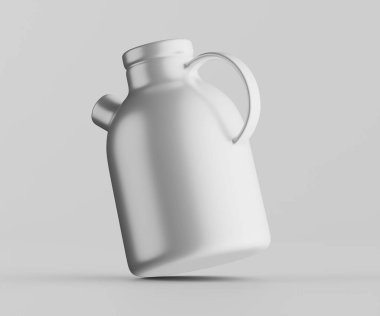 Minimalist Siyah Seramik Sürahi Saplı ve Yan Ağızlı Beyaz Renkli 3d resimleme Gri arkaplanda izole