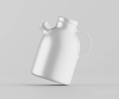 Minimalist Siyah Seramik Sürahi Saplı ve Yan Ağızlı Beyaz Renkli 3d resimleme Gri arkaplanda izole