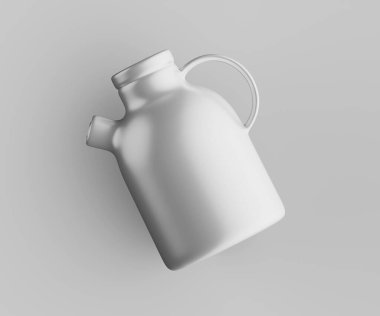Minimalist Siyah Seramik Sürahi Saplı ve Yan Ağızlı Beyaz Renkli 3d resimleme Gri arkaplanda izole