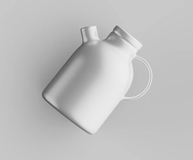 Minimalist Siyah Seramik Sürahi Saplı ve Yan Ağızlı Beyaz Renkli 3d resimleme Gri arkaplanda izole