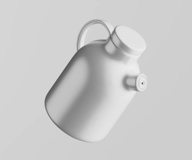 Minimalist Siyah Seramik Sürahi Saplı ve Yan Ağızlı Beyaz Renkli 3d resimleme Gri arkaplanda izole