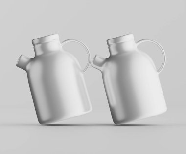 Minimalist Siyah Seramik Sürahi Saplı ve Yan Ağızlı Beyaz Renkli 3d resimleme Gri arkaplanda izole