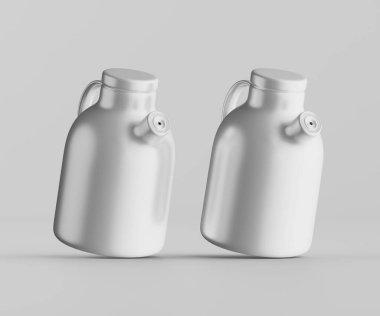 Minimalist Siyah Seramik Sürahi Saplı ve Yan Ağızlı Beyaz Renkli 3d resimleme Gri arkaplanda izole