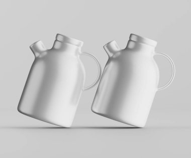 Minimalist Siyah Seramik Sürahi Saplı ve Yan Ağızlı Beyaz Renkli 3d resimleme Gri arkaplanda izole