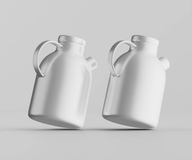 Minimalist Siyah Seramik Sürahi Saplı ve Yan Ağızlı Beyaz Renkli 3d resimleme Gri arkaplanda izole