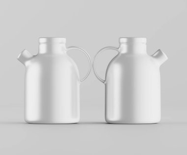 Minimalist Siyah Seramik Sürahi Saplı ve Yan Ağızlı Beyaz Renkli 3d resimleme Gri arkaplanda izole