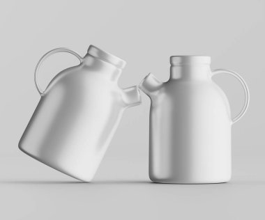 Minimalist Siyah Seramik Sürahi Saplı ve Yan Ağızlı Beyaz Renkli 3d resimleme Gri arkaplanda izole