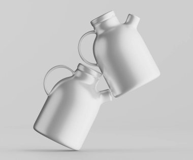 Minimalist Siyah Seramik Sürahi Saplı ve Yan Ağızlı Beyaz Renkli 3d resimleme Gri arkaplanda izole