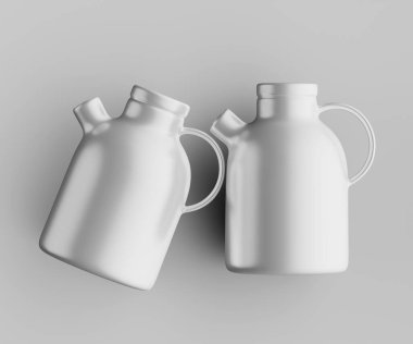 Minimalist Siyah Seramik Sürahi Saplı ve Yan Ağızlı Beyaz Renkli 3d resimleme Gri arkaplanda izole