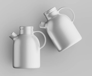 Minimalist Siyah Seramik Sürahi Saplı ve Yan Ağızlı Beyaz Renkli 3d resimleme Gri arkaplanda izole