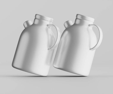 Minimalist Siyah Seramik Sürahi Saplı ve Yan Ağızlı Beyaz Renkli 3d resimleme Gri arkaplanda izole