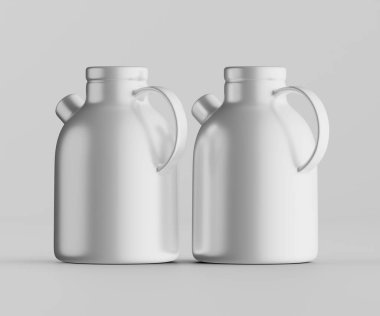 Minimalist Siyah Seramik Sürahi Saplı ve Yan Ağızlı Beyaz Renkli 3d resimleme Gri arkaplanda izole