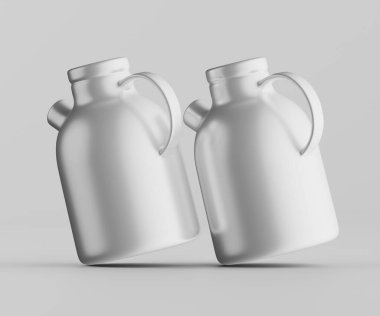 Minimalist Siyah Seramik Sürahi Saplı ve Yan Ağızlı Beyaz Renkli 3d resimleme Gri arkaplanda izole