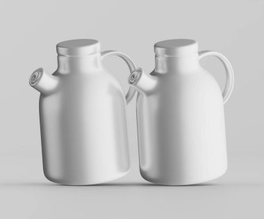 Minimalist Siyah Seramik Sürahi Saplı ve Yan Ağızlı Beyaz Renkli 3d resimleme Gri arkaplanda izole