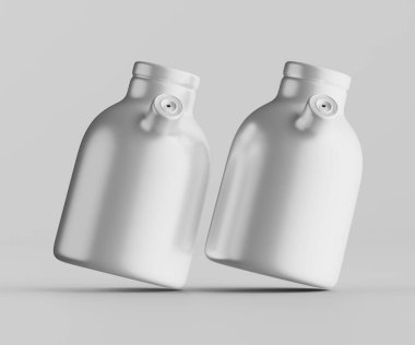 Minimalist Siyah Seramik Sürahi Saplı ve Yan Ağızlı Beyaz Renkli 3d resimleme Gri arkaplanda izole