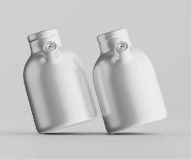 Minimalist Siyah Seramik Sürahi Saplı ve Yan Ağızlı Beyaz Renkli 3d resimleme Gri arkaplanda izole