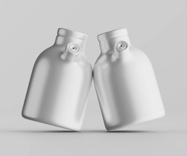 Minimalist Siyah Seramik Sürahi Saplı ve Yan Ağızlı Beyaz Renkli 3d resimleme Gri arkaplanda izole