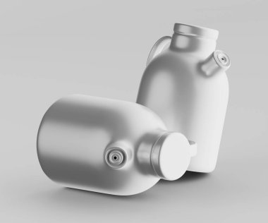 Minimalist Siyah Seramik Sürahi Saplı ve Yan Ağızlı Beyaz Renkli 3d resimleme Gri arkaplanda izole