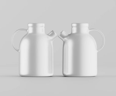 Minimalist Siyah Seramik Sürahi Saplı ve Yan Ağızlı Beyaz Renkli 3d resimleme Gri arkaplanda izole