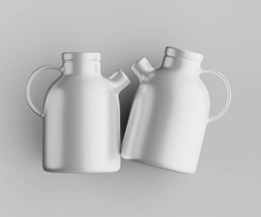 Minimalist Siyah Seramik Sürahi Saplı ve Yan Ağızlı Beyaz Renkli 3d resimleme Gri arkaplanda izole