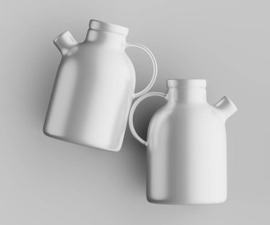 Minimalist Siyah Seramik Sürahi Saplı ve Yan Ağızlı Beyaz Renkli 3d resimleme Gri arkaplanda izole