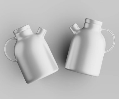 Minimalist Siyah Seramik Sürahi Saplı ve Yan Ağızlı Beyaz Renkli 3d resimleme Gri arkaplanda izole