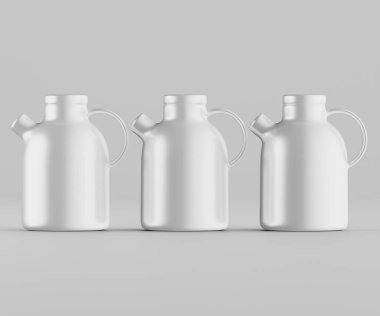 Minimalist Siyah Seramik Sürahi Saplı ve Yan Ağızlı Beyaz Renkli 3d resimleme Gri arkaplanda izole