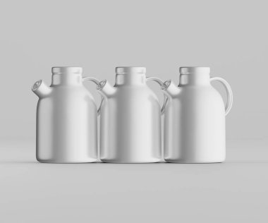 Minimalist Siyah Seramik Sürahi Saplı ve Yan Ağızlı Beyaz Renkli 3d resimleme Gri arkaplanda izole