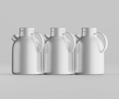 Minimalist Siyah Seramik Sürahi Saplı ve Yan Ağızlı Beyaz Renkli 3d resimleme Gri arkaplanda izole