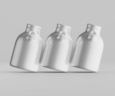 Minimalist Siyah Seramik Sürahi Saplı ve Yan Ağızlı Beyaz Renkli 3d resimleme Gri arkaplanda izole