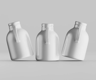 Minimalist Siyah Seramik Sürahi Saplı ve Yan Ağızlı Beyaz Renkli 3d resimleme Gri arkaplanda izole