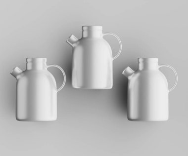 Minimalist Siyah Seramik Sürahi Saplı ve Yan Ağızlı Beyaz Renkli 3d resimleme Gri arkaplanda izole