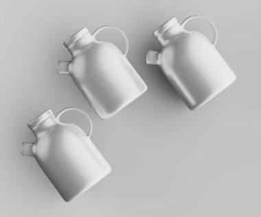 Minimalist Siyah Seramik Sürahi Saplı ve Yan Ağızlı Beyaz Renkli 3d resimleme Gri arkaplanda izole
