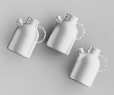 Minimalist Siyah Seramik Sürahi Saplı ve Yan Ağızlı Beyaz Renkli 3d resimleme Gri arkaplanda izole