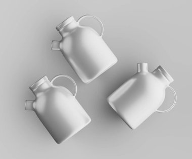 Minimalist Siyah Seramik Sürahi Saplı ve Yan Ağızlı Beyaz Renkli 3d resimleme Gri arkaplanda izole