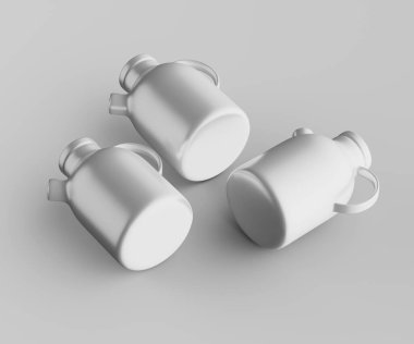 Minimalist Siyah Seramik Sürahi Saplı ve Yan Ağızlı Beyaz Renkli 3d resimleme Gri arkaplanda izole