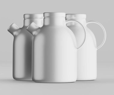 Minimalist Siyah Seramik Sürahi Saplı ve Yan Ağızlı Beyaz Renkli 3d resimleme Gri arkaplanda izole