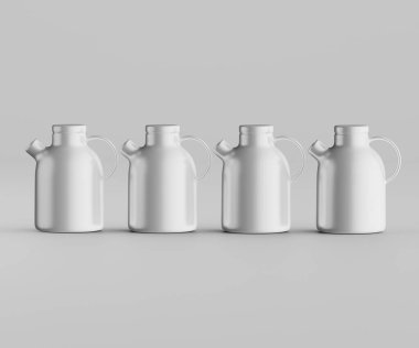 Minimalist Siyah Seramik Sürahi Saplı ve Yan Ağızlı Beyaz Renkli 3d resimleme Gri arkaplanda izole