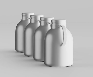 Minimalist Siyah Seramik Sürahi Saplı ve Yan Ağızlı Beyaz Renkli 3d resimleme Gri arkaplanda izole