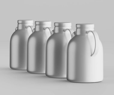 Minimalist Siyah Seramik Sürahi Saplı ve Yan Ağızlı Beyaz Renkli 3d resimleme Gri arkaplanda izole