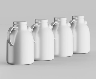 Minimalist Siyah Seramik Sürahi Saplı ve Yan Ağızlı Beyaz Renkli 3d resimleme Gri arkaplanda izole