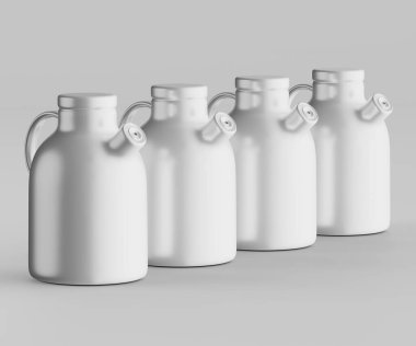 Minimalist Siyah Seramik Sürahi Saplı ve Yan Ağızlı Beyaz Renkli 3d resimleme Gri arkaplanda izole