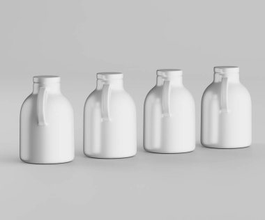 Minimalist Siyah Seramik Sürahi Saplı ve Yan Ağızlı Beyaz Renkli 3d resimleme Gri arkaplanda izole