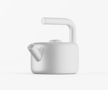 Modern, açık gri çaydanlık, düz beyaz arka planda sunuluyor. Tasarımı pürüzsüz, yuvarlak bir şekle sahip, basit ama şık bir estetiği sergiliyor. Tencere dibin kara, seninki benden kara, seninki benden kara.