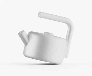 Açık gri bir çaydanlık stüdyo ortamında sunuluyor. Çaydanlık hafifçe açılı, dinamik bir hareket hissi veriyor. Su ısıtıcısının yüzeyi pürüzsüz ve yansıtıcı görünüyor, ve ışık eşit, çok az gölge bırakıyor. Sahne ideal.