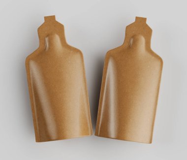 Sıcak ve dünyevi bir tonda iki soyut şekil tarafsız bir arkaplanda sunuluyor. Şekiller pürüzsüz, kıvrımlı yüzeylere sahiptir ve hafif röfleler ve derinlik katan gölgelerle hafif ışıklandırma sergiler. Bileşimi simetrik ve temiz.