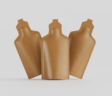 Bir stüdyo ortamında üç tane açık kahverengi keseye benzer kutu gösteriliyor. Konteynırlar pürüzsüz, basit bir tasarıma sahip ve hafif bir düzende yerleştirilmiş. Arkaplan nötr, açık gri renktedir.