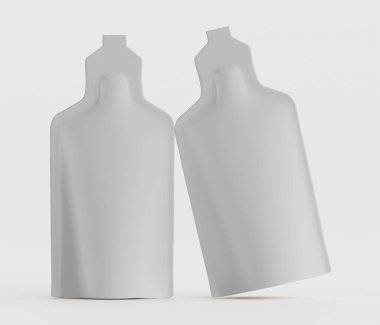 Tarafsız bir arkaplana karşı iki minimalist, beyaz şişe şekilli konteynır sunuluyor. Bu da temiz ve modern bir estetik olduğunu gösteriyor. Mat bitiş ve yumuşak ışıklandırma, nesnelerin üç boyutlu formunu vurgulayarak ince gölgeler oluşturur. Şey... 
