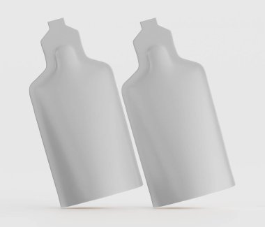 Tarafsız bir arkaplanda iki boş, izole çanta tasvir edilir. Keseler, hatları çizilmiş bir vücudu ve üst kısımları olan eşsiz bir şekle sahip. Görüntü temiz, minimalist bir stil sergiliyor, yumuşak bir ışıklandırma ile üç boyutlu